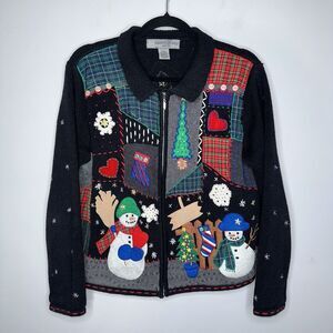 Chandler Hill Women’s Patchwork Christmas Sweater Snowmen Vintage Size Petite M